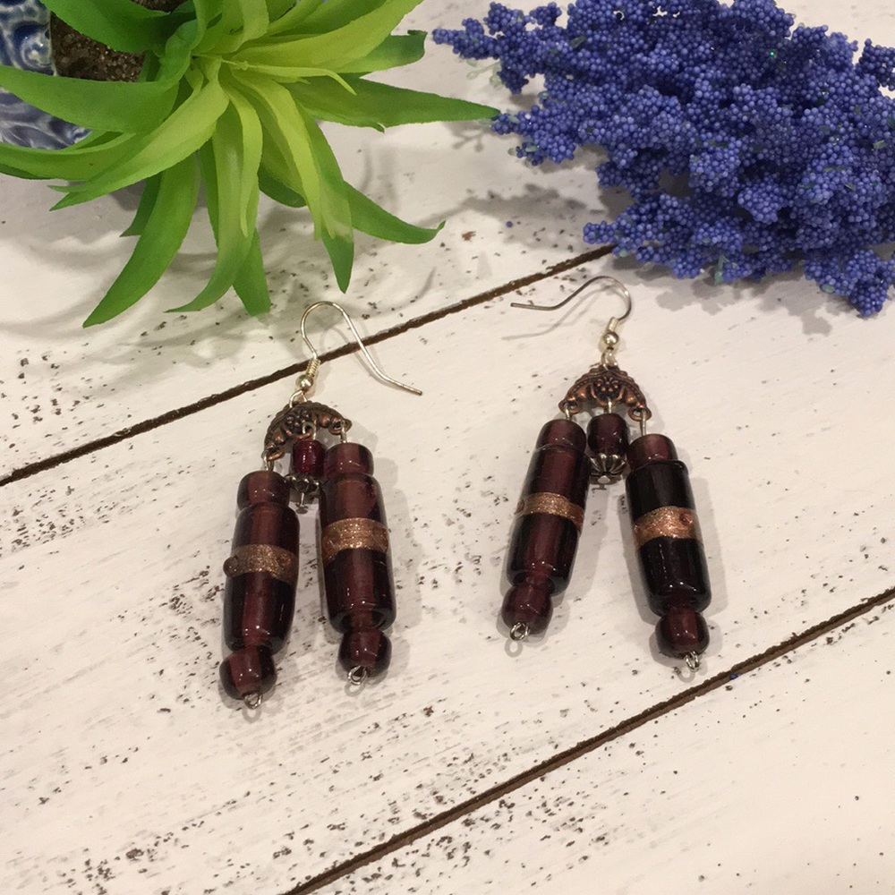 Purple Indian Dangle Earrings - Picture 6 of 7